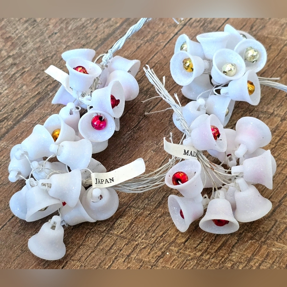 48 Vintage Miniature Plastic Mica Sugar Bells Mercury Glass Japan 5/8" - Picture 2 of 5
